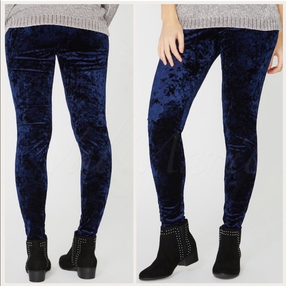 Dark Navy Blue Velour Leggings - Picture 2 of 4